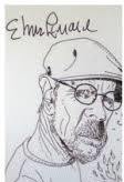 Elmore Leonard published Ten Rules of writing that could help anyone improve their book. This line drawing of him accompanies some copies.